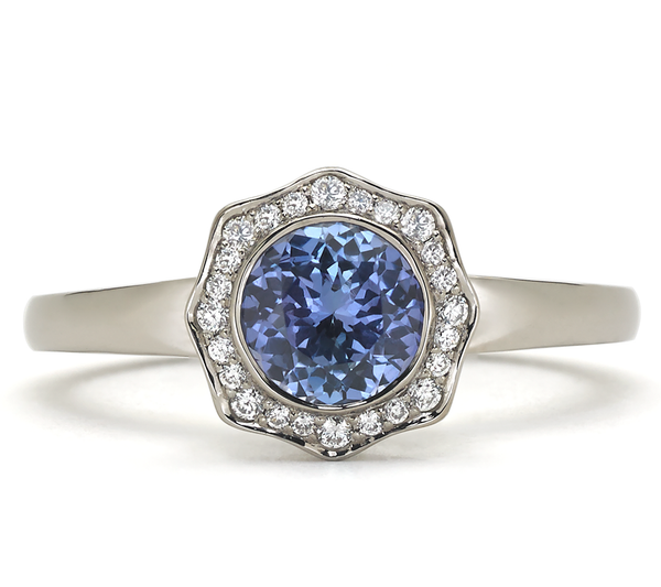 Steller Diamond Flare Halo and Purple Sapphire Gemstone Ring by Diana Vincent