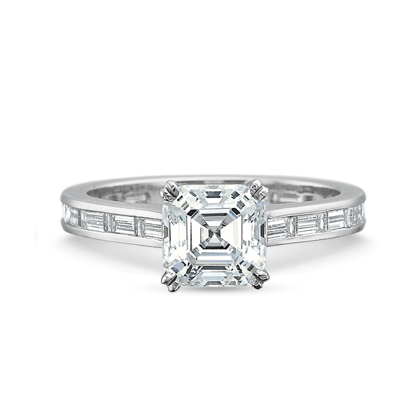 Shop the Asscher Cut Diamond Engagement Ring with Baguette Channel set Diamond Band Online