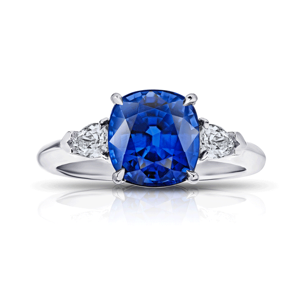 Shop the Classic Blue Sapphire and Diamond Three Stone Platinum Engagement Ring Online