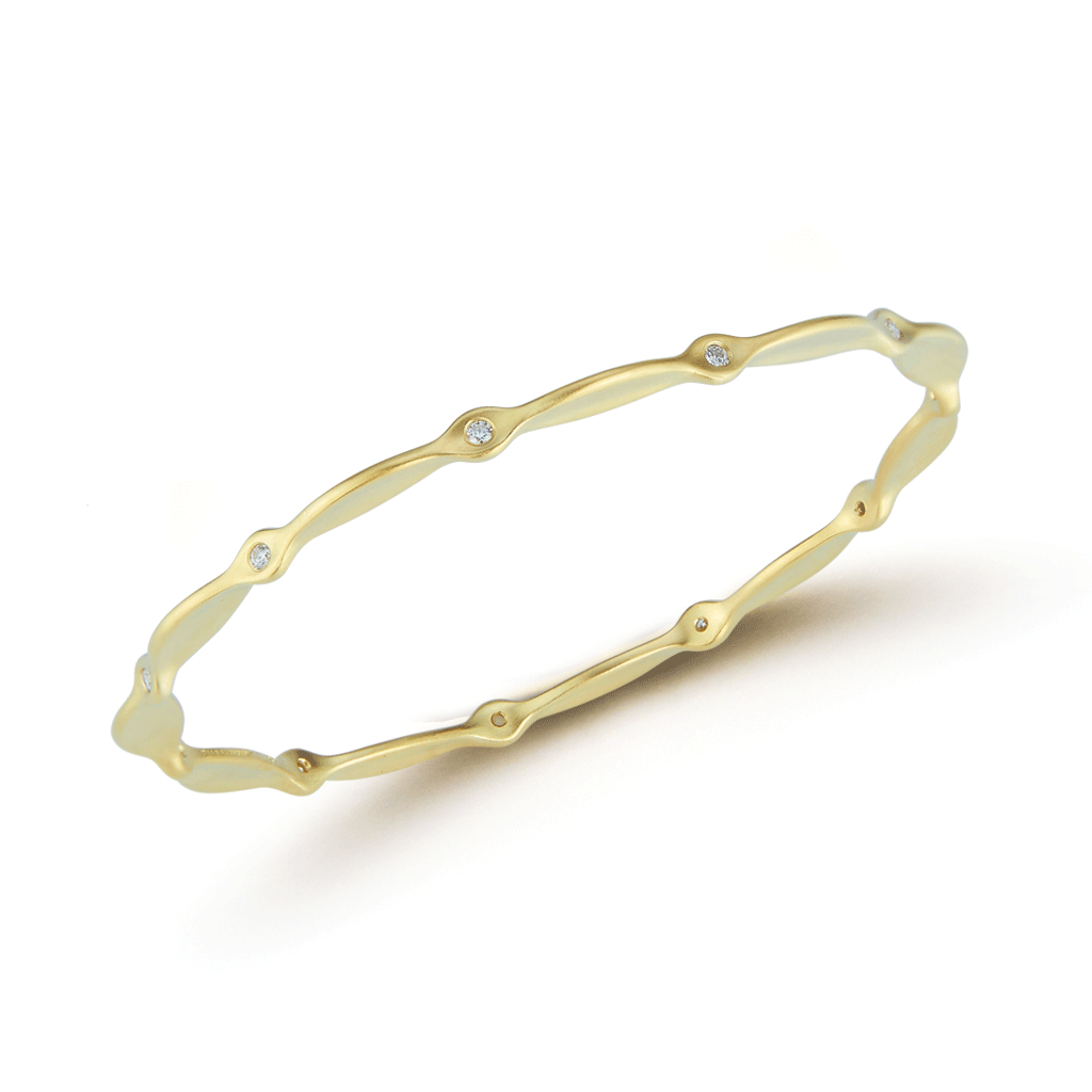 On the Edge Curve Design Diamond Yellow Gold Stack Bracelet
