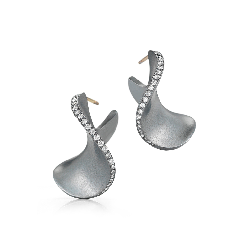 On the Edge Micro Pave Diamond and Black Oxidized Sterling Silver Earring by Diana Vincent