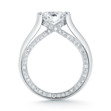 Entre Nous Solitaire Inside Pave Diamond Line Engagement Ring Side View