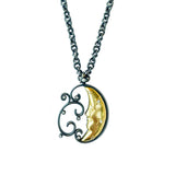 One of a Kind 18kt Yellow Gold, Oxidized Sterling Silver and Diamond Moon Pendant Necklace by Diana Vincent