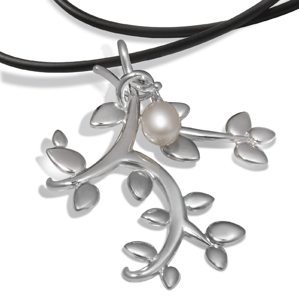 Leaf Large Pearl and Sterling Silver Pendant