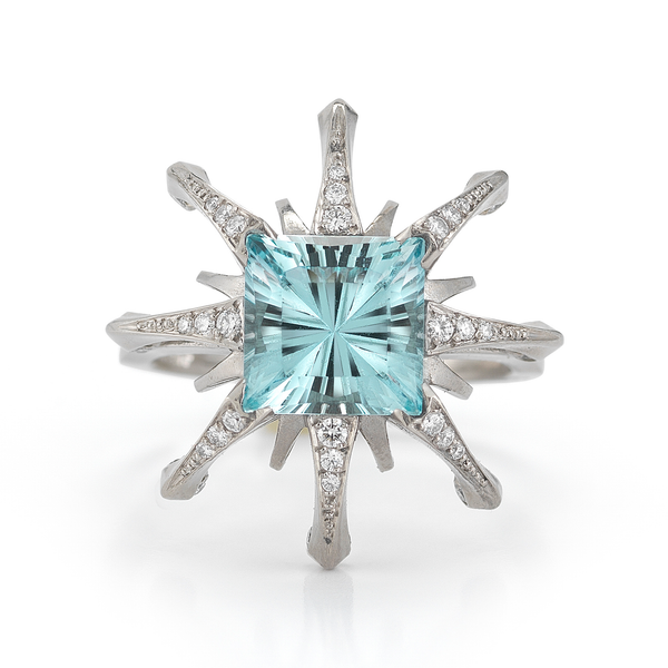 Aquamarine Gemstone and Diamond Starburst Ring by Diana Vincent