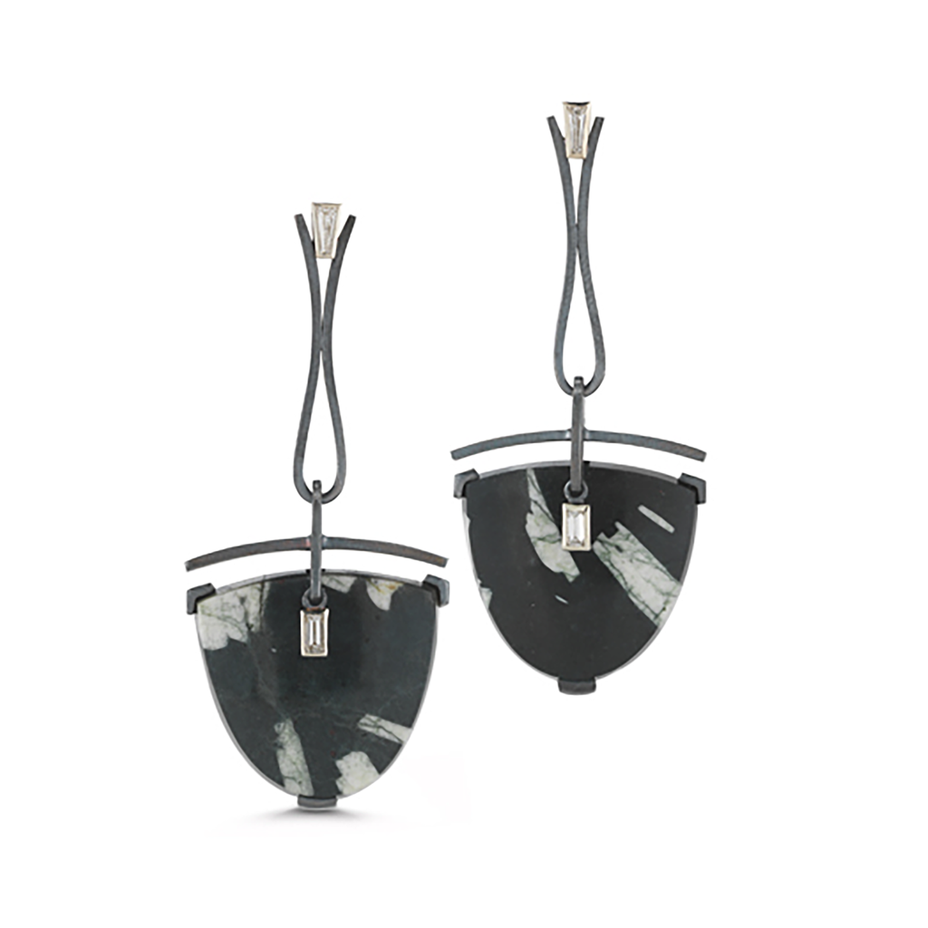 Chinese Writing Stone and Diamond Earrings by Diana Vincent