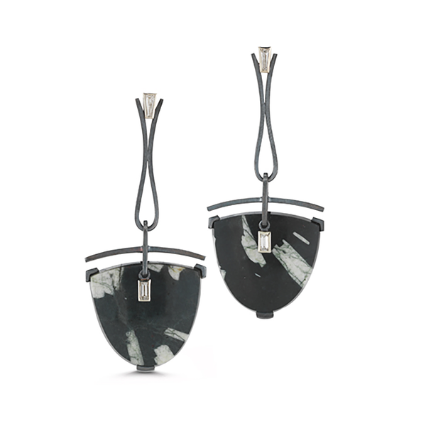 Chinese Writing Stone and Diamond Earrings by Diana Vincent