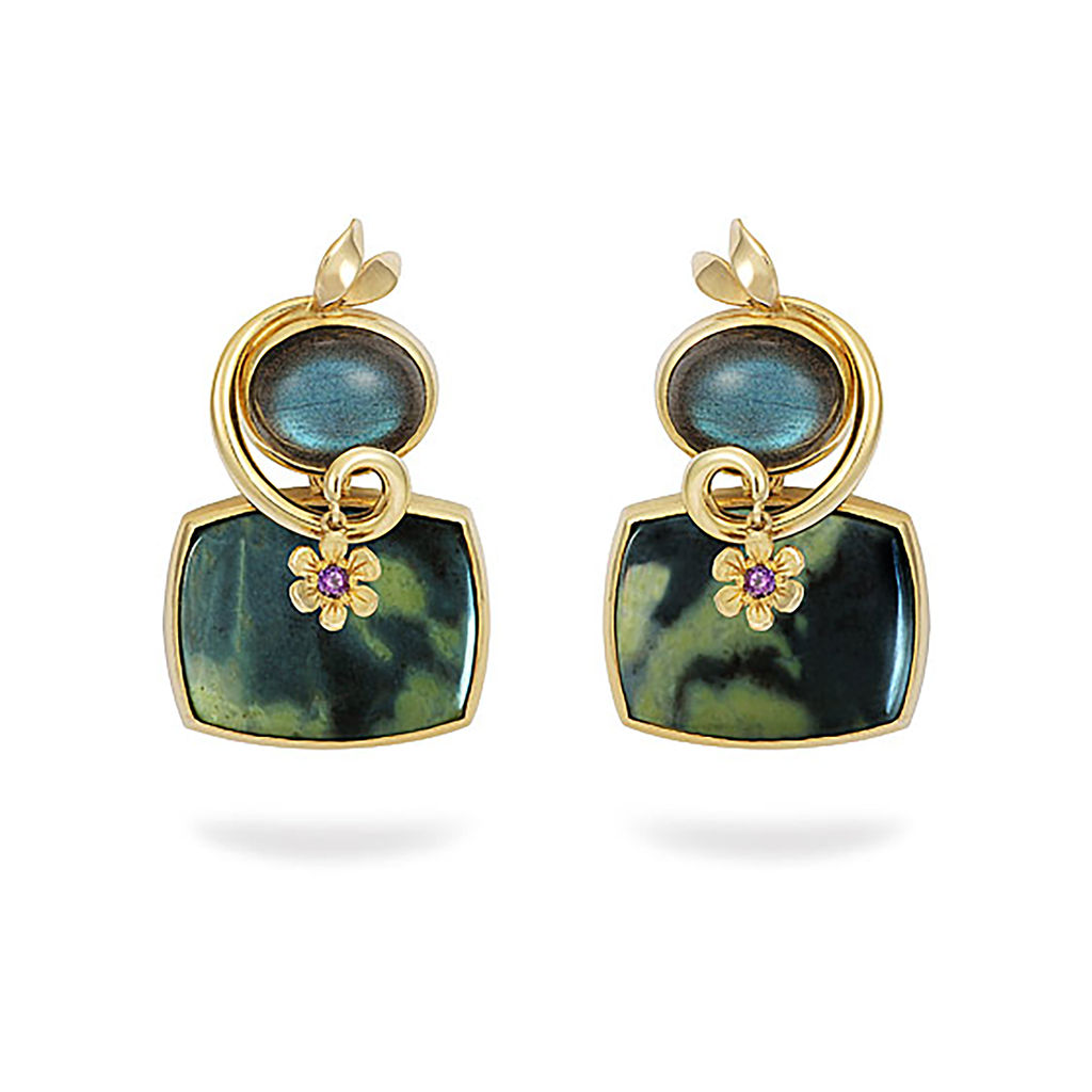 Serpentine, Labradorite and Amethyst Earrings by Diana Vincent