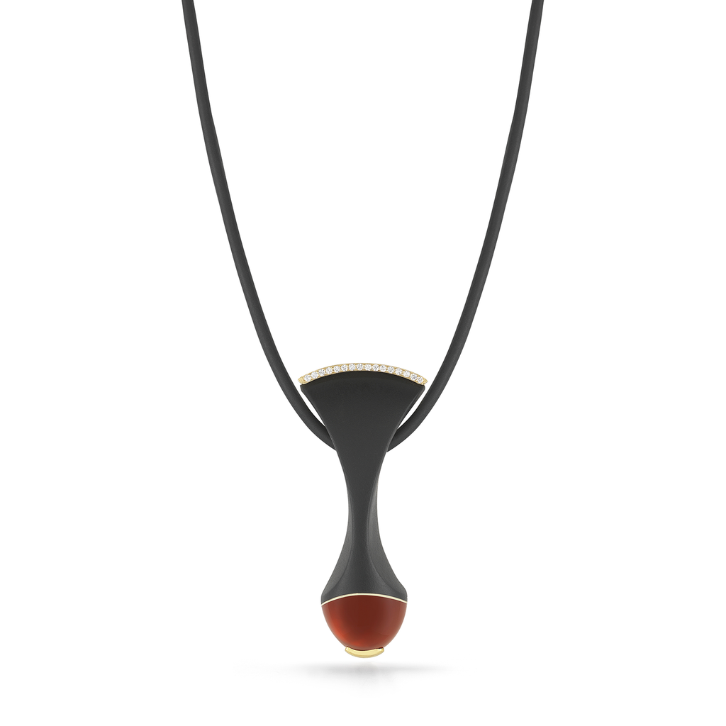 Carved Black Jade, Mexican Opal and Diamond Pendant Necklace by Diana Vincent