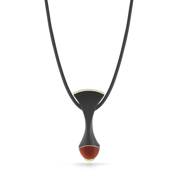 Carved Black Jade, Mexican Opal and Diamond Pendant Necklace by Diana Vincent