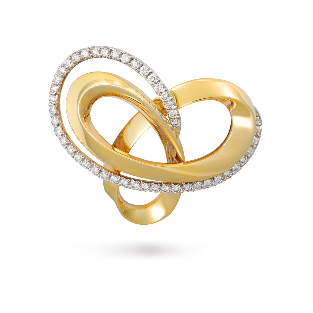 Unique Contour Signature Diamond Pave and Gold Swirling Twist Brooch Pin by Diana Vincent