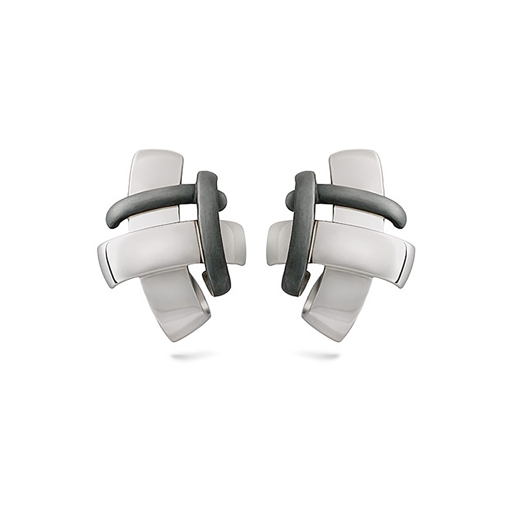 Girl Interrupted White Gold and Oxidized Sterling Silver Earring by Diana Vincent