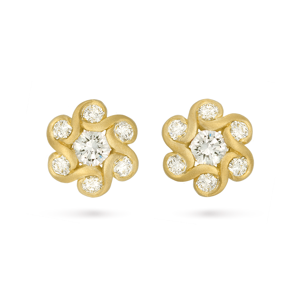 Contour Diamond and Yellow Gold Flower Earrings by Diana Vincent