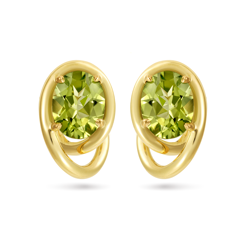 Contour Swirl Peridot Gemstones and Yellow Gold Earrings by Diana Vincent