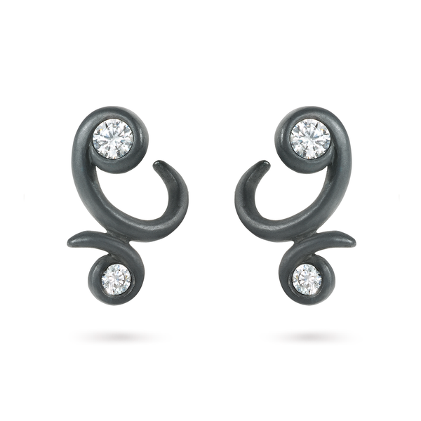 Contour Bossa Nova Diamond and Black Oxidized Sterling Silver Earrings by Diana Vincent