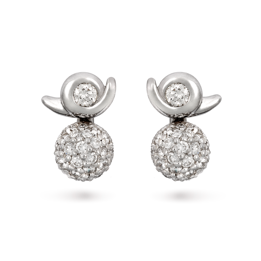 Contour Pave Ball Diamond and White Gold Earrings by Diana Vincent