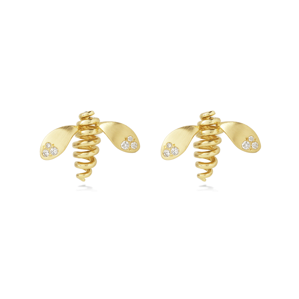 Unique Medium Bee Diamond and Yellow Gold Earrings Designed by Diana Vincent