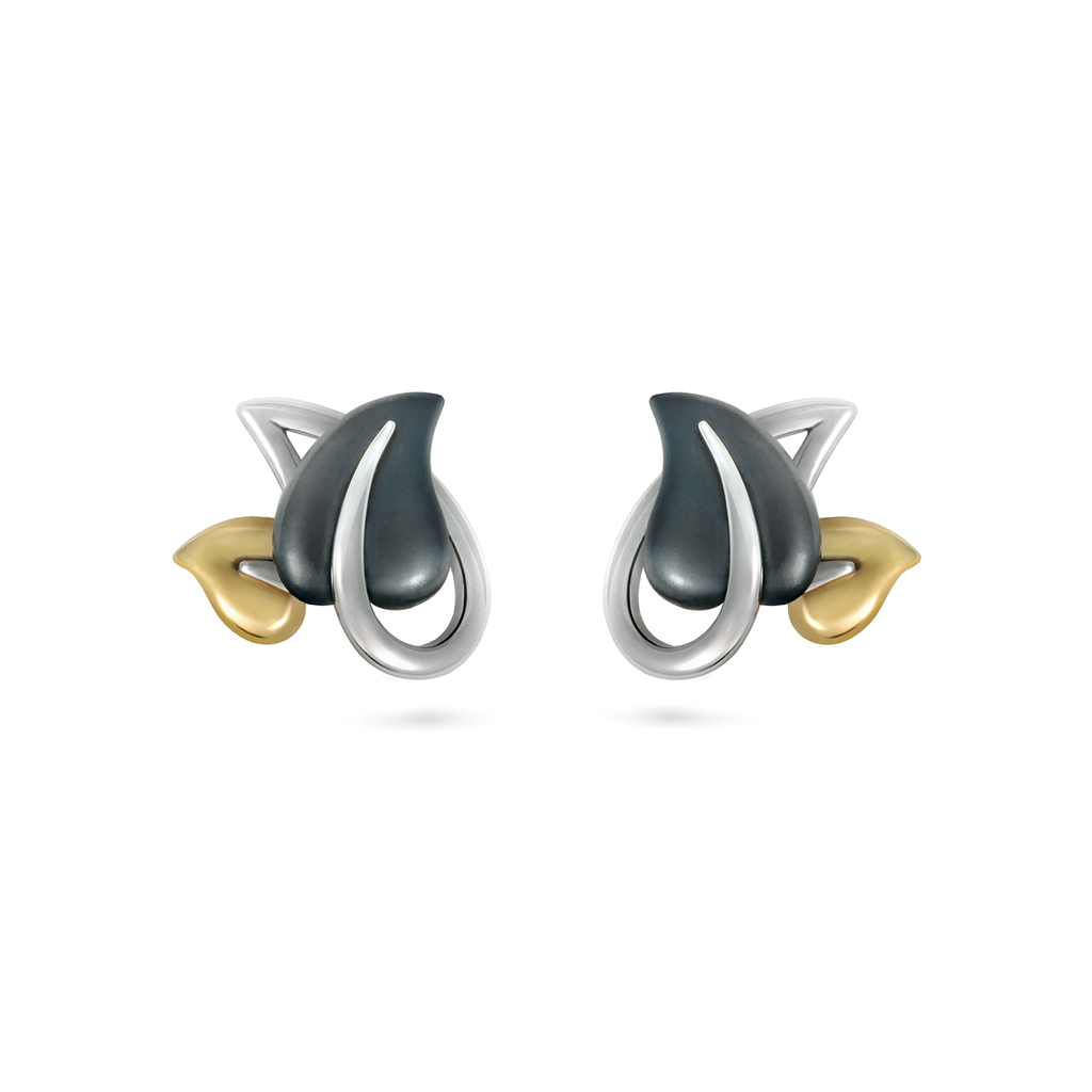 Leaf Yellow Gold and Sterling Silver Earrings by Diana Vincent
