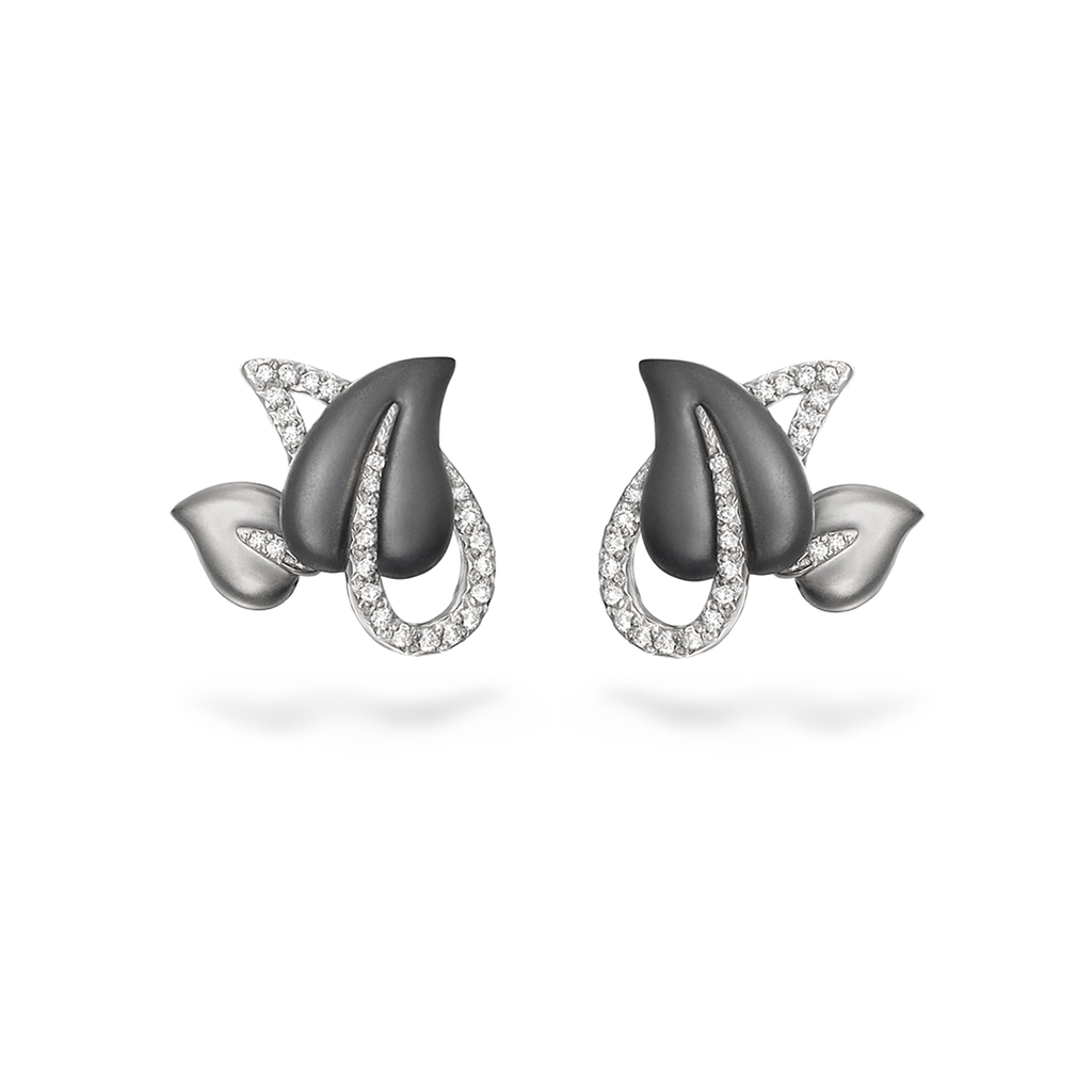 Leaf Diamond Black and White Gold Earrings by Diana Vincent