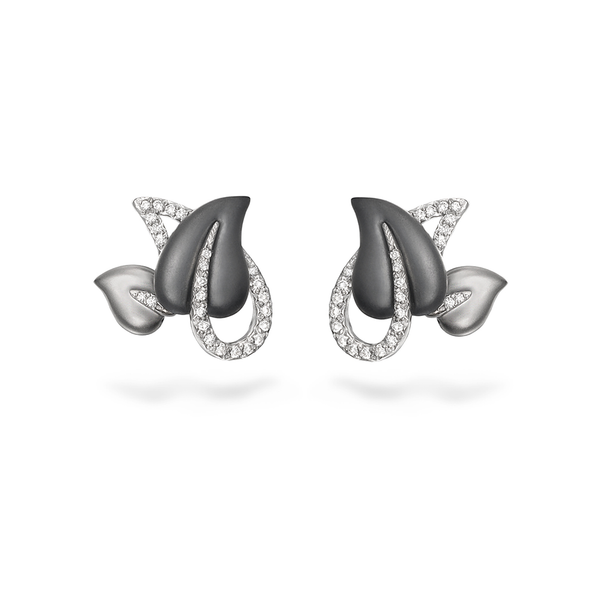 Leaf Diamond Black and White Gold Earrings by Diana Vincent