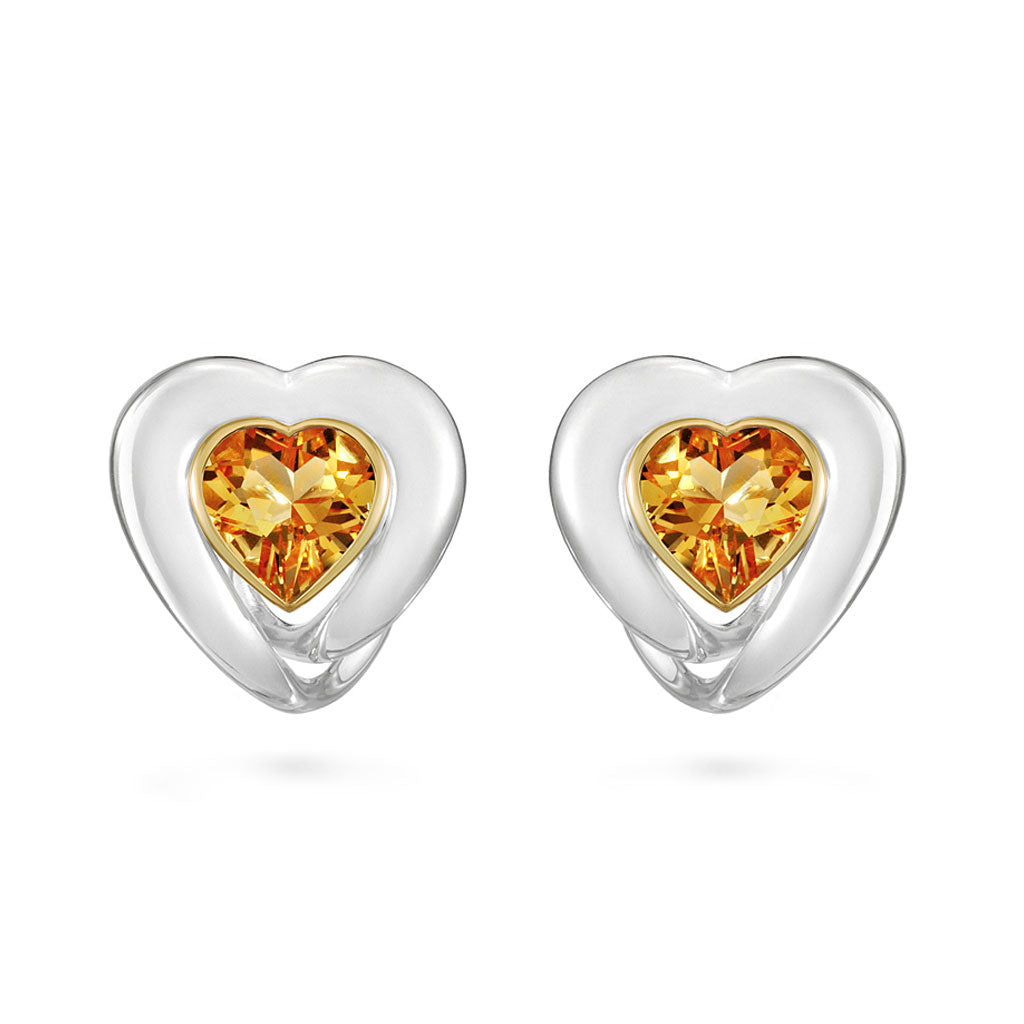 Citrine Heart Love Design Earrings in Yellow Gold and Sterling Silver by Diana Vincent