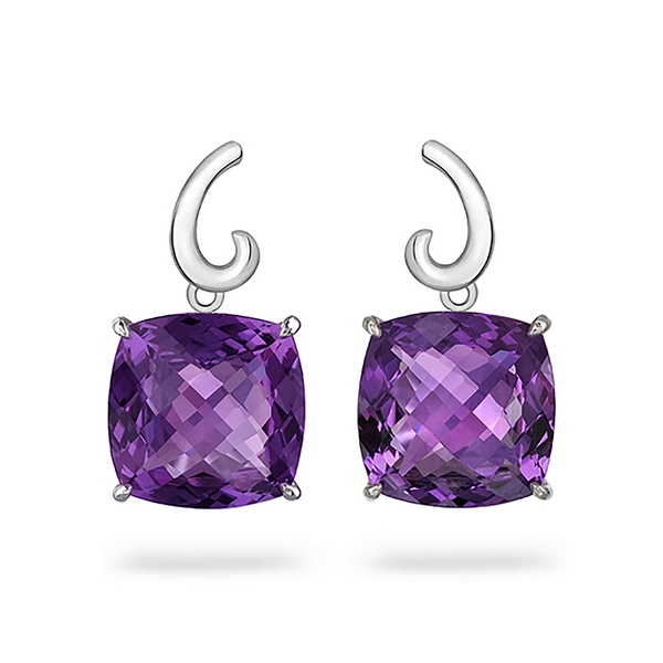Contour Large Cushion Amethyst Gemstone and Sterling Silver Earrings by Diana Vincent
