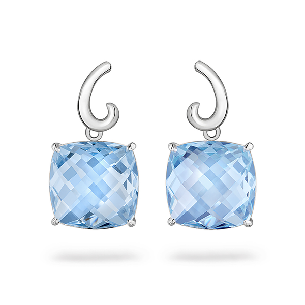 Contour Small Cushion Blue Topaz Gemstone and Sterling Silver Earrings by Diana Vincent