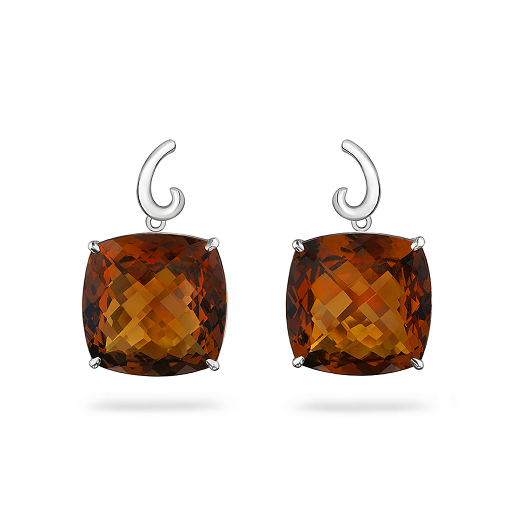 Contour Small Cushion Cinnamon Quartz Gemstone and Sterling Silver Earrings by Diana Vincent