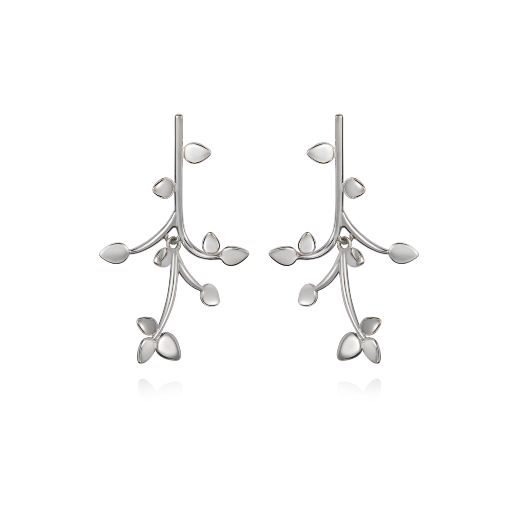 Leaf Nature Inspired Large Dangle Earring in Sterling Silver by Diana Vincent