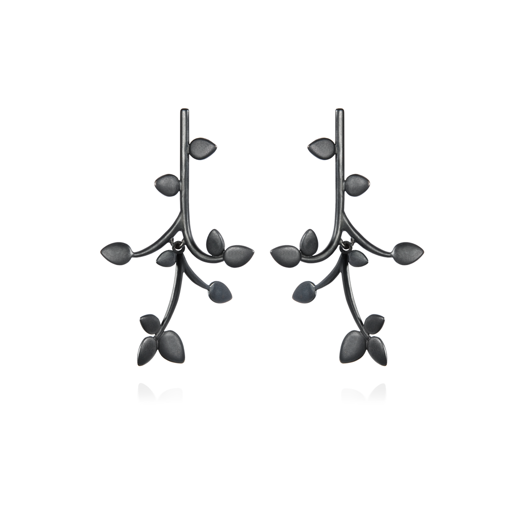 Leaf Nature Inspired Large Dangle Earring in Oxidized Sterling Silver by Diana Vincent