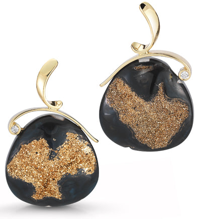 Black Druzy Quartz and Diamond Earrings