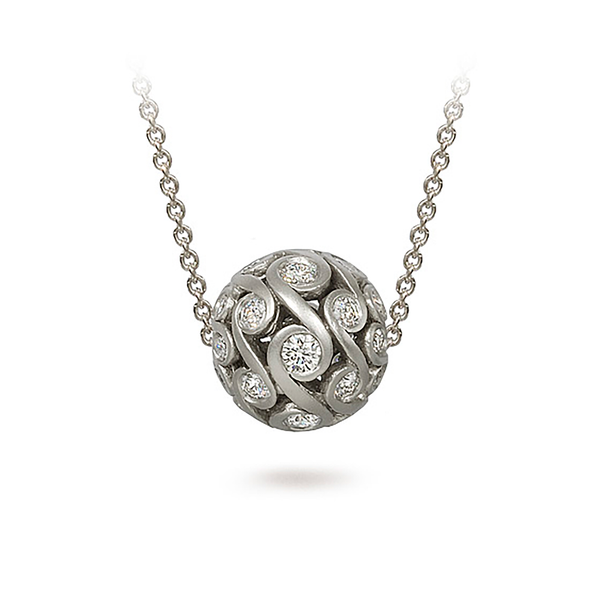 Contour Diamond and White Gold Sphere Pendant Necklace by Diana Vincent