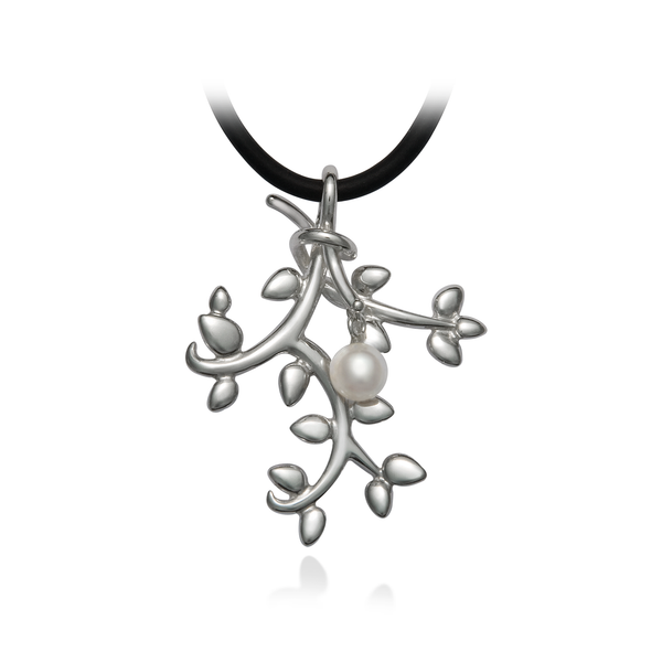 Leaf Nature Inspired Pearl and Sterling Silver Pendant Necklace by Diana Vincent