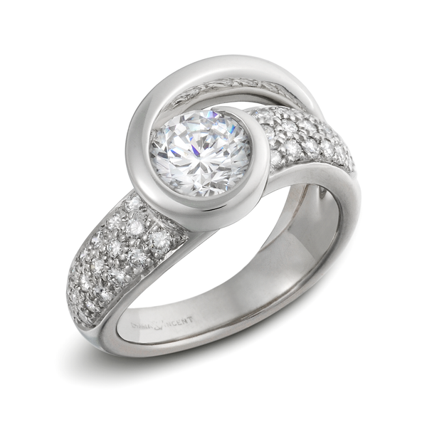 Contour Round Solitaire Engagement Ring with Pave Shank by Diana Vincent
