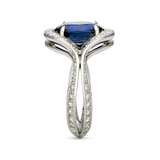 Two Band Oval Blue Sapphire & Diamond Platinum Ring