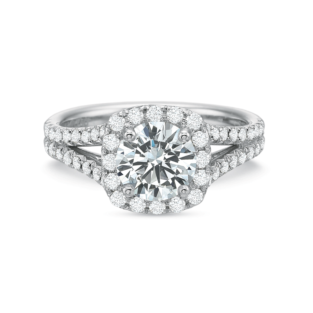 Shop the Diamond Halo Engagement Ring with Split Diamond Band Online