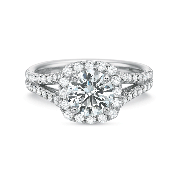 Shop the Diamond Halo Engagement Ring with Split Diamond Band Online