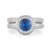 Comfortable Modern Steller Zero Cool Diamond Eternity Wedding Band and Blue Sapphire Engagement Ring