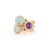 Shop the Rainbow Moonstone and Diamond Alternative Engagement Ring in Yellow Gold Online