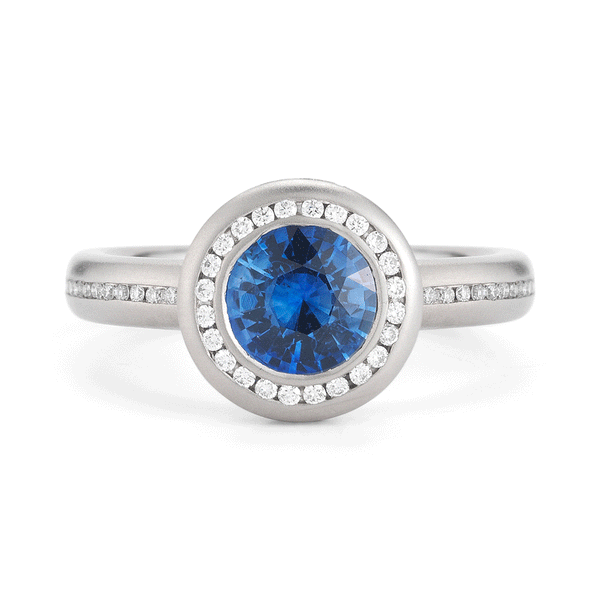 Shop Natural 1 Carat Blue Sapphire Engagement Ring in Palladium White Gold Online