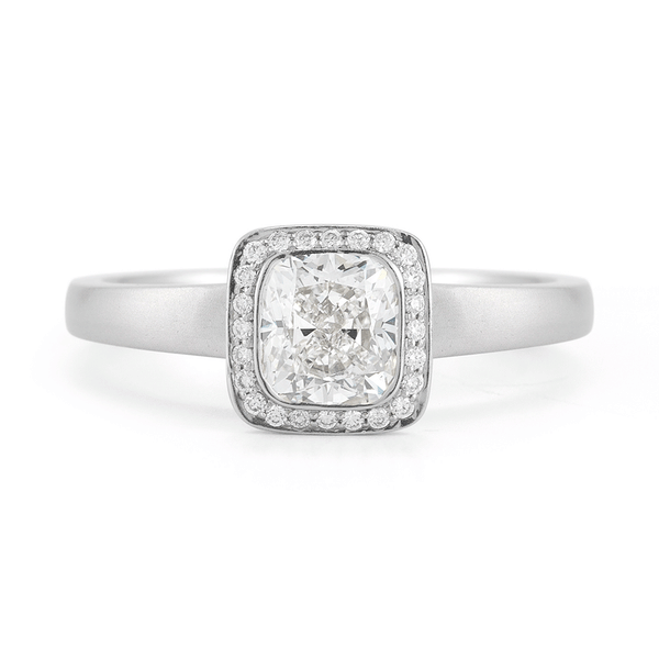 Shop the Cushion Cut Diamond Halo Engagement Ring in Platinum Online