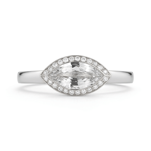 Shop the Marquise White Sapphire Halo Engagement Ring in Gold Online