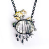 One of a Kind Tourmalinated Quartz, 18kt Gold, Oxidized Sterling Silver, Gemstone and Diamond Flower Pendant Necklace by Diana Vincent