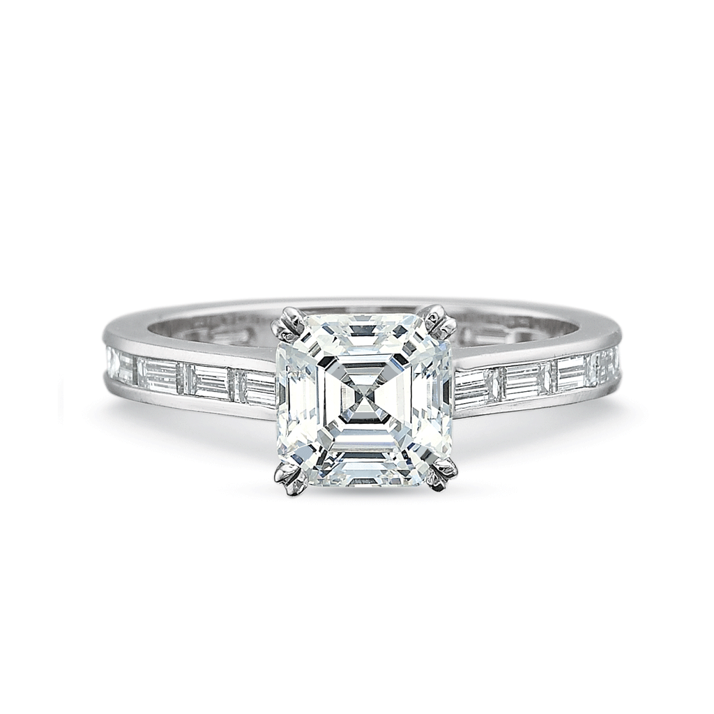 Art Deco Asscher Cut Diamond Engagement Ring with Halo & Pink Baguette –  Concierge Diamonds