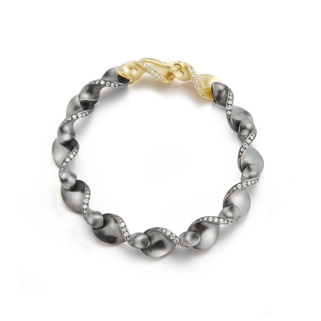 Shop the On The Edge Diamond, Oxidized Sterling Silver And Yellow Gold Bracelet Online