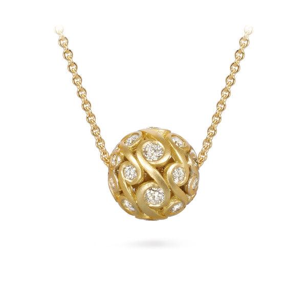Contour Diamond and Yellow Gold Sphere Pendant Necklace by Diana Vincent
