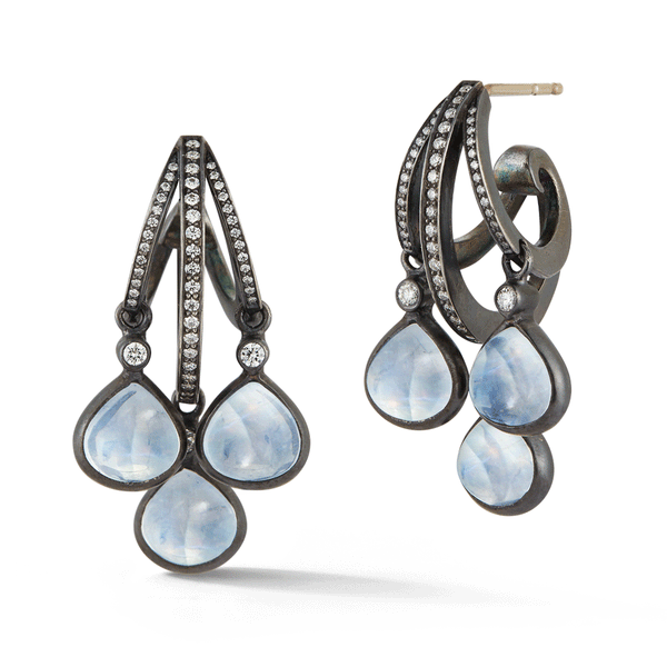 Shop the On the Edge Three Tier All Diamond and Moonstone Drop Earrings Online