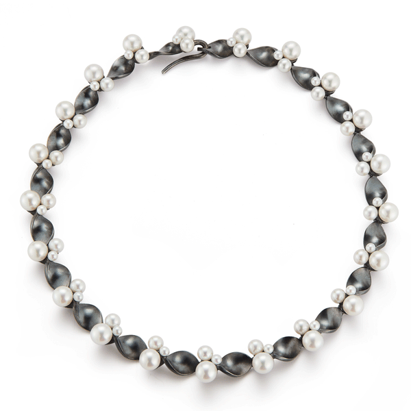 Shop the On The Edge Oxidized Sterling Silver and Pearl Necklace Online