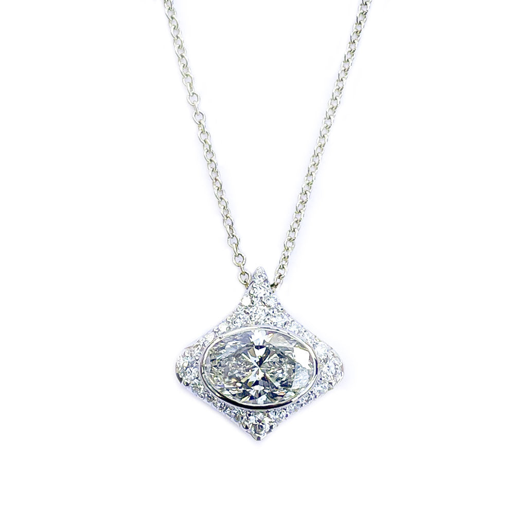 Oval Diamond Pave and White Gold Design Pendant Necklace by Diana Vincent