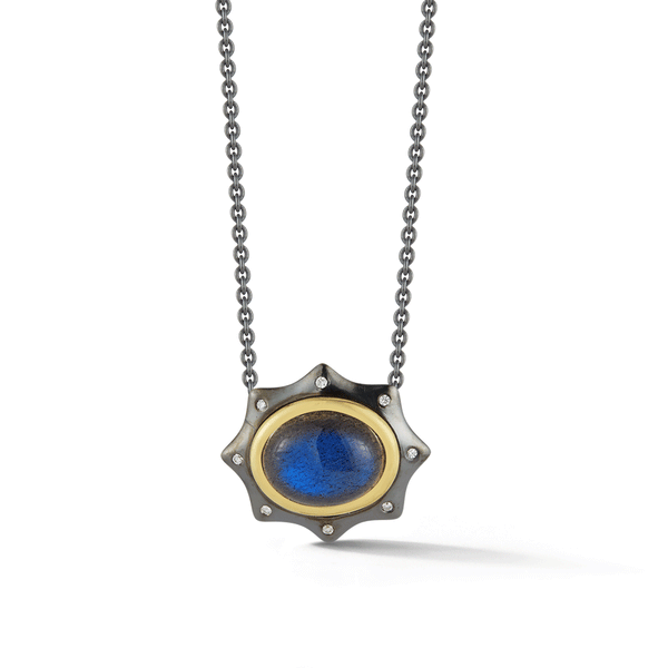 Shop the Oval Labradorite and Diamond Oxidized Sterling Silver Necklace Online